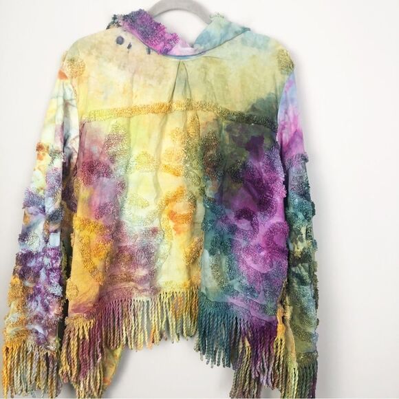 OSCILATEY | Art to Wear Tie Dye Fringe Multicolor Jacket Women’s Size X-Large - Picture 7 of 9
